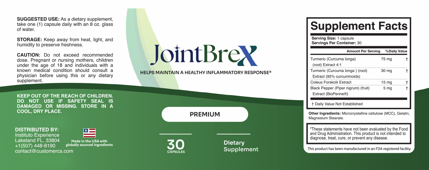 JointBrex supplement facts label